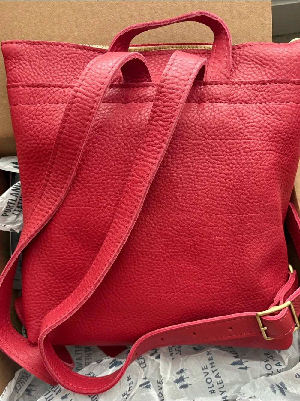 NIB Portland Leather Pebbled Backpack Tote Sugar